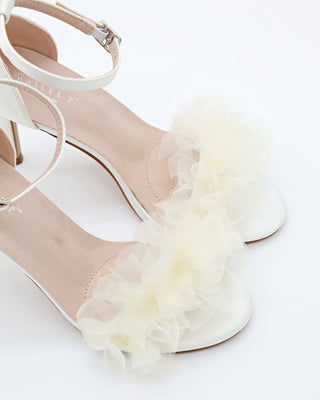 Satin High Heel Wedding Sandals with Ophelia Ruffles Organza