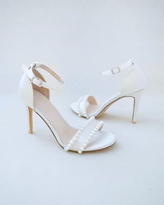 Satin High Heel Wedding Sandals with Pearls