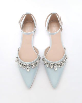 Satin Pointy Toe Flats with Teardrop Rhinestones Embellishments