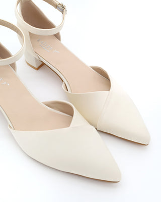 ivory classic satin wedding shoes with low block heels