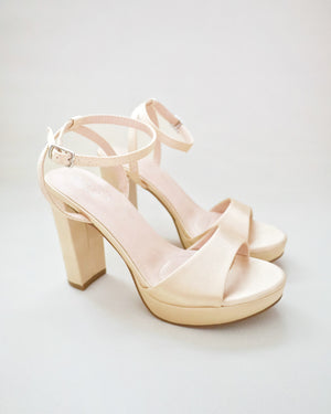 Satin Platform Block Heel Evening Sandals