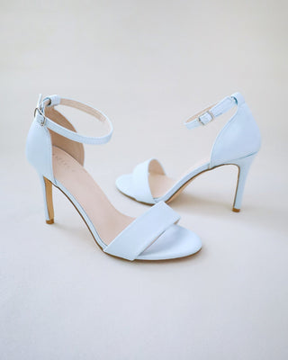 light blue satin high heel wedding sandals