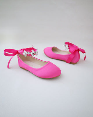 fuchsia satin flower girls shoes
