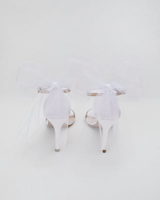 Satin High Heel Wedding Sandals with Tulle Back Bow