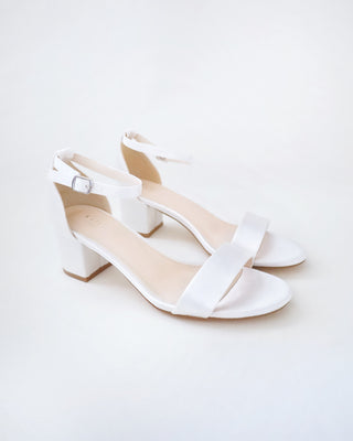 Satin Block Heel Sandals with Ankle Strap