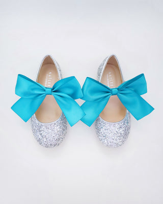 Silver Rock Glitter Mary Jane with Satin Bow