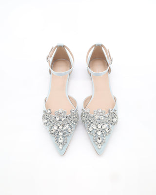 Satin Pointy Toe Flats with Rhinestones Applique EmbellishmentsWomen Shoes