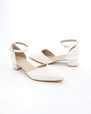 white classic wedding shoes with low block heels