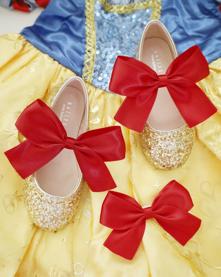 Gold Rock Glitter Mary Jane with Red or Royal Blue Satin Bow