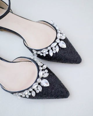 Black Glitter Bridesmaids Flats