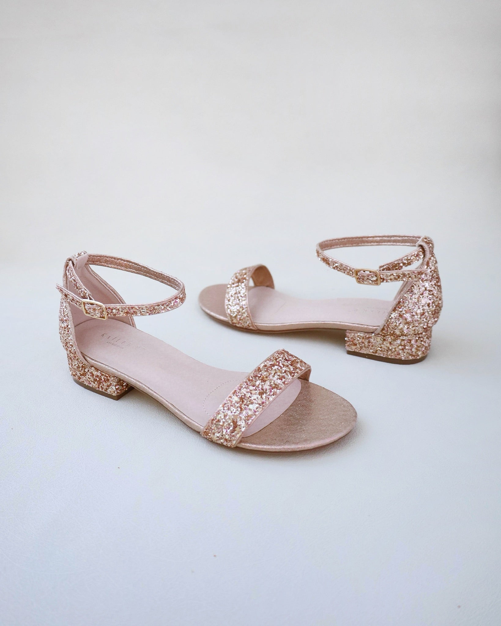 Low Heel Rose Gold High Heels For Kids Rose Gold Rock Glitter Low