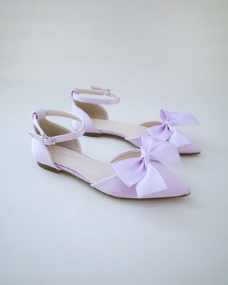 lavender bridal satin flats with bow