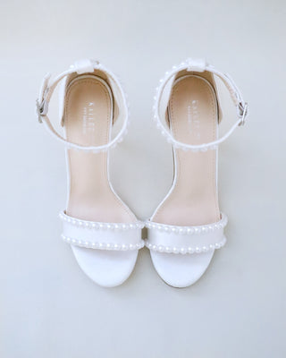 Satin High Heel Wedding Sandals with Pearls