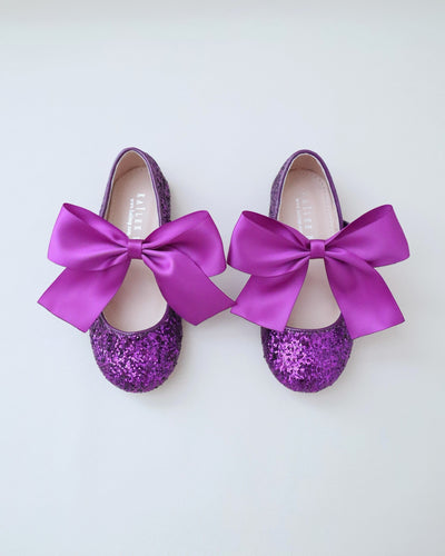 purple rock glitter flower girls shoes with bow