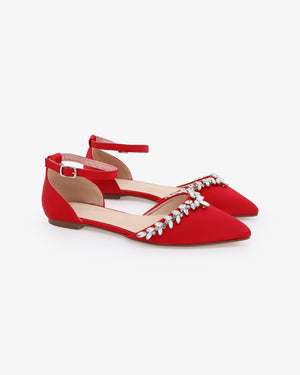 Satin Pointy Toe Evening Flats with Starlet Rhinestones Embellishments