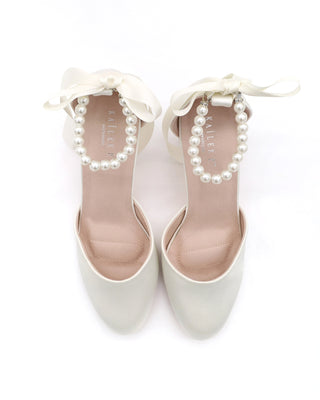 Satin Block Heel with All Pearls Ankle Strap
