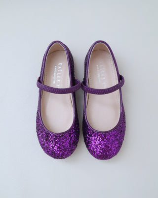 purple rock glitter flower girls flats