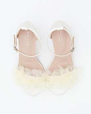 Satin High Heel Wedding Sandals with Ophelia Ruffles Organza