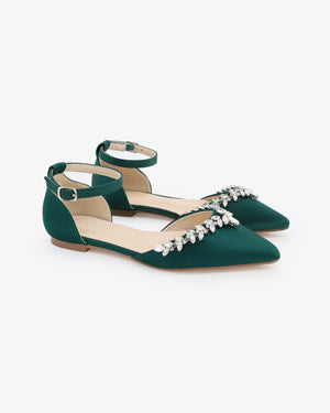 Satin Pointy Toe Evening Flats with Starlet Rhinestones Embellishments