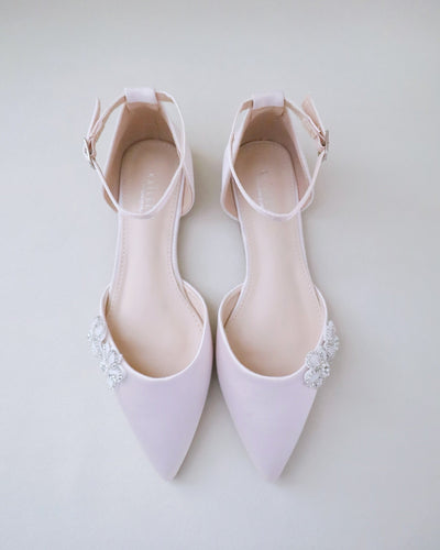 Dusty Pink Bridesmaids Satin Flats with Rhinestones Chassia Flower