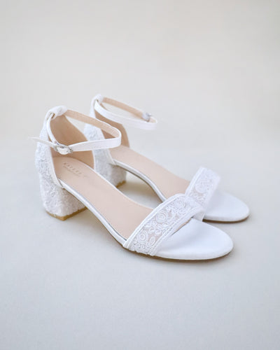 white crochet lace wedding heel sandals