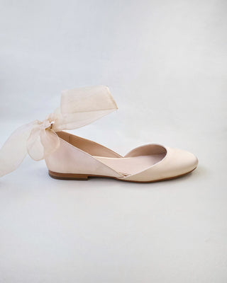 Satin Round Toe Evening Flat with Wrapped Ribbon TieWomen Shoes