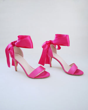 Satin High Heel Evening Sandals with Wrapped Ankle Tie