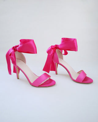Satin High Heel Evening Sandals with Wrapped Ankle Tie