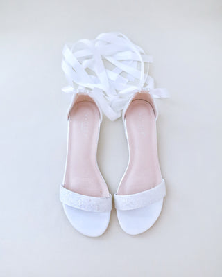 White Rock Glitter Low Block Heel Ballerina Bridal Sandals