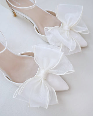 Satin Heels with Layered Organza Bow for Brides