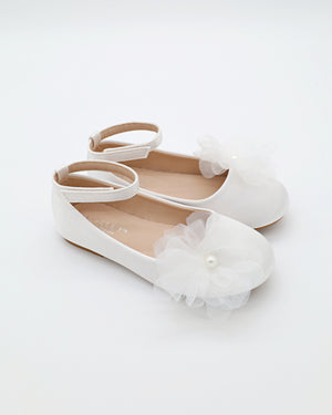 Girls Satin Ballet Flats with Ophelia Flowers