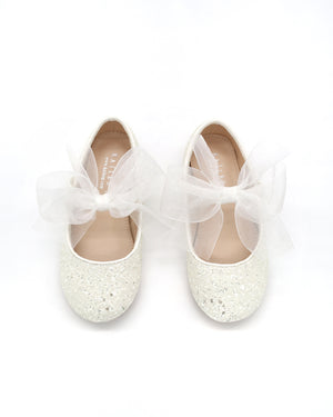 Rock Glitter Maryjane Flats with White Chiffon Bow