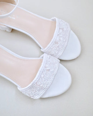 white crochet lace low block heels girls sandals