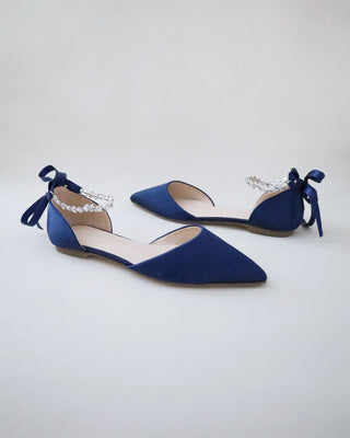 Satin Pointy Toe Evening Flats with Amaryllis StrapWomen Shoes