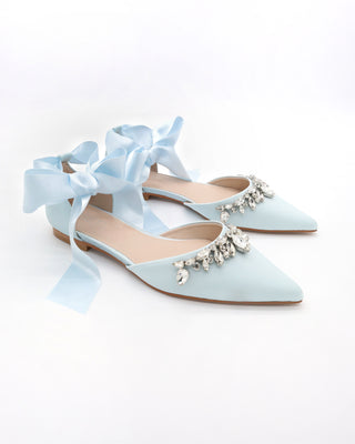 Satin Pointy Toe Flats with Teardrop Rhinestones EmbellishmentsWomen Shoes