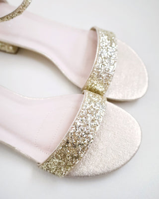 Rock Glitter Low Block Heel Wedding Sandals with Back Satin Bow