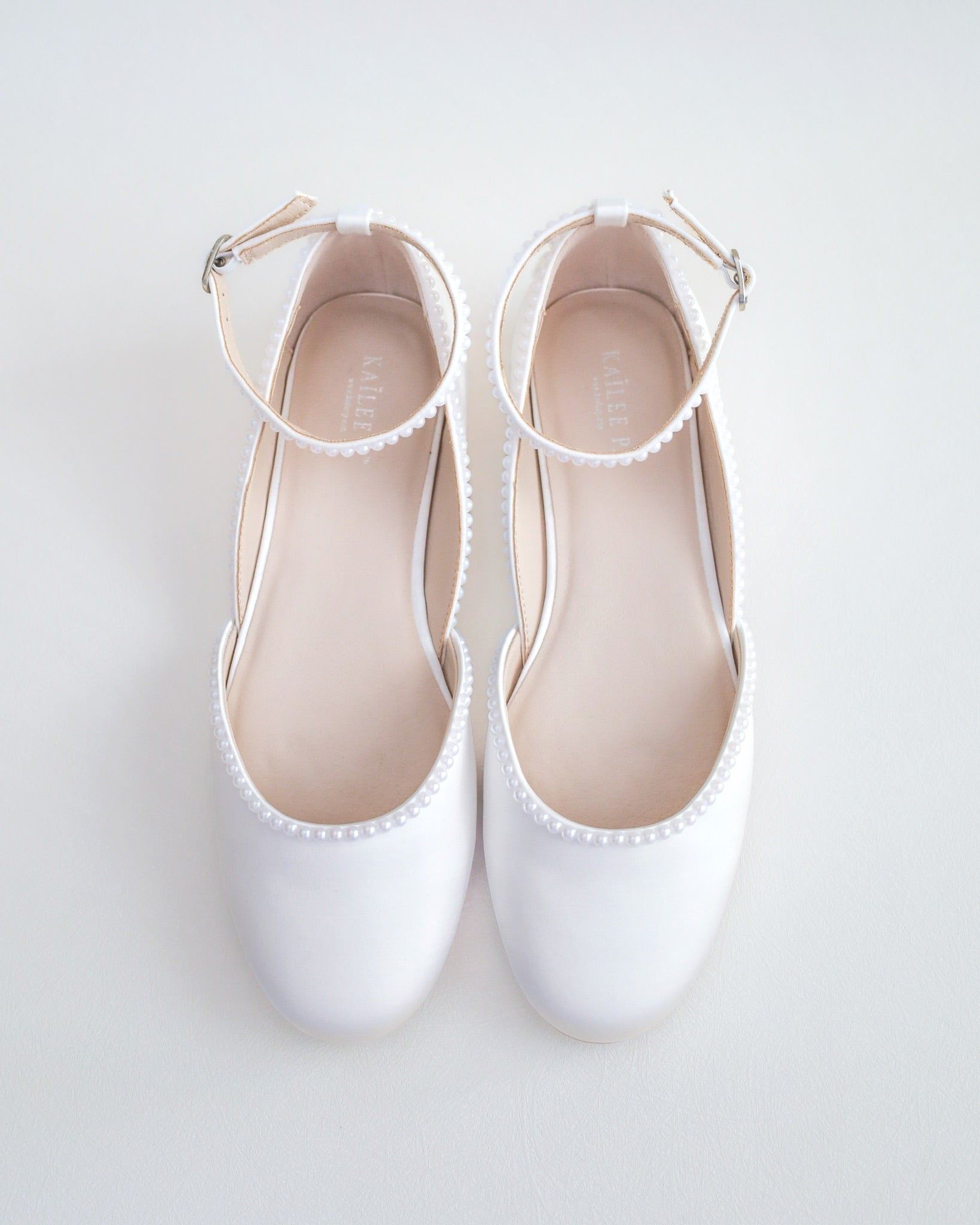 Ankle Strap Wedding Ballet Shoes For Bride White Bridal Round Toe