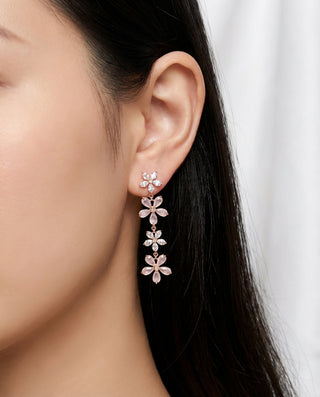 Gold Flower Drop Earring with rhinestones