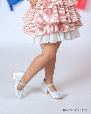 Girls Satin Mary Jane Block Heel with Front Satin BowKids Shoes