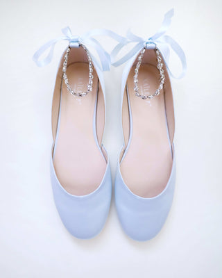 Satin Round Toe Wedding Flat with Amaryllis StrapWomen Shoes
