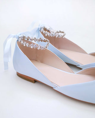 Satin Round Toe Wedding Flat with Amaryllis StrapWomen Shoes