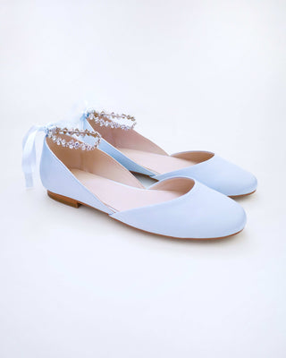 Satin Round Toe Wedding Flat with Amaryllis StrapWomen Shoes