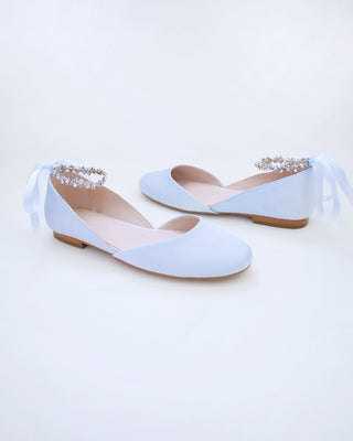 Satin Round Toe Wedding Flat with Amaryllis StrapWomen Shoes