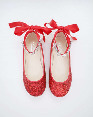 Rock Glitter Ballet Flats with Navette Cluster Rhinestones Strap