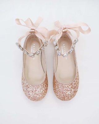 Rock Glitter Ballet Flats with Navette Cluster Rhinestones Strap
