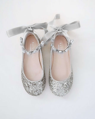 Rock Glitter Ballet Flats with Navette Cluster Rhinestones Strap