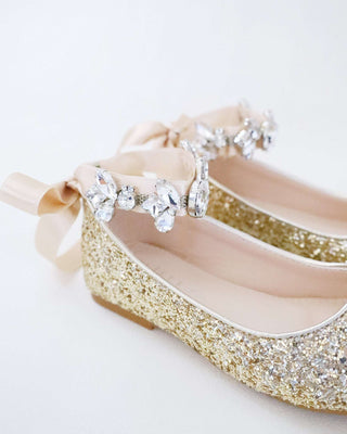 Rock Glitter Ballet Flats with Navette Cluster Rhinestones Strap
