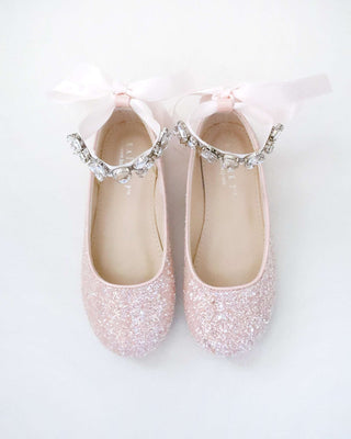 Rock Glitter Ballet Flats with Navette Cluster Rhinestones Strap