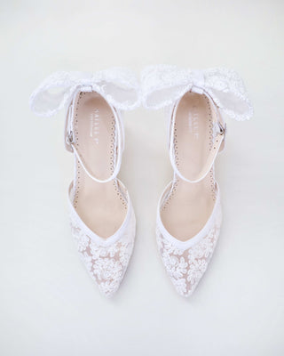 Lace Block Heel For Weddings with Back Crochet BowWomen Shoes