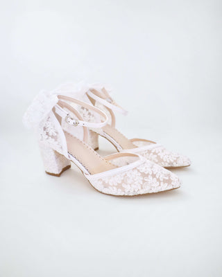 white lace wedding shoes with block heels